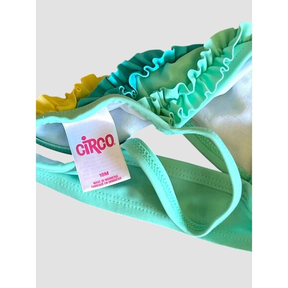 Circo Infant toddler Girls Swim Suit 18 Months blue green ruffles 2 piece Euc - Picture 5 of 5